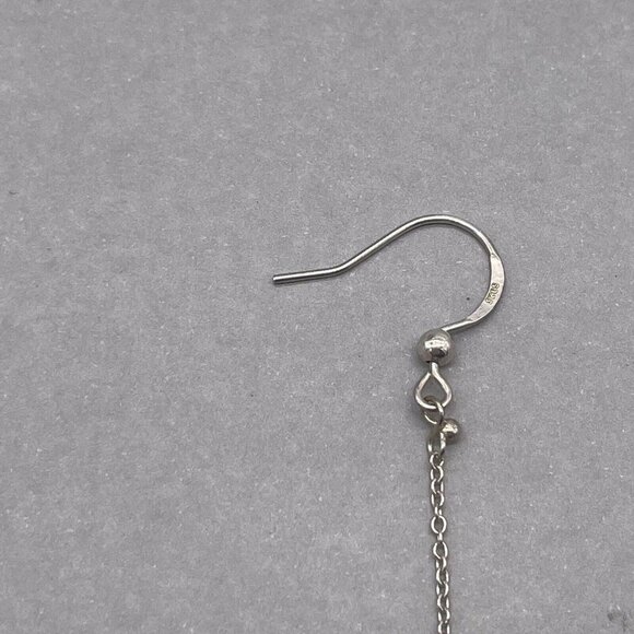 925 Sterling Sterling Silver Long Chain Beaded Pearl Dangle Drop Earrings - Picture 2 of 3